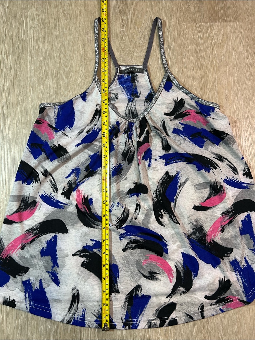 Y2K Suzy Shier Chic Sleeveless Abstract Brushstroke Print Tank Top Shimmer Strap - Picture 4 of 7
